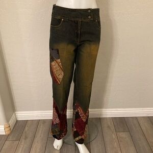 Rene Derhy Vintage Boho Patchwork Jeans Women’s Size 8 Hippie 90s Festival Pants